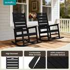 SERWALL Outdoor Rocking Chair Set of 2, Oversized HDPE Rocker, Black | Heavy Duty Front Porch Rocker with Footrest, all Weather Porch Rocker for Deck Patio Balcony, 350lbs Weight Capacity