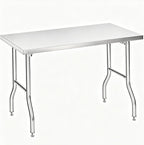Foldable Stainless Steel Table 48x24 Inch, 1-Tier Portable Workstation, Commercial & Utility Table for Kitchen Prep, Catering, Garage, Workshop and Home Use, 600 LB Capacity