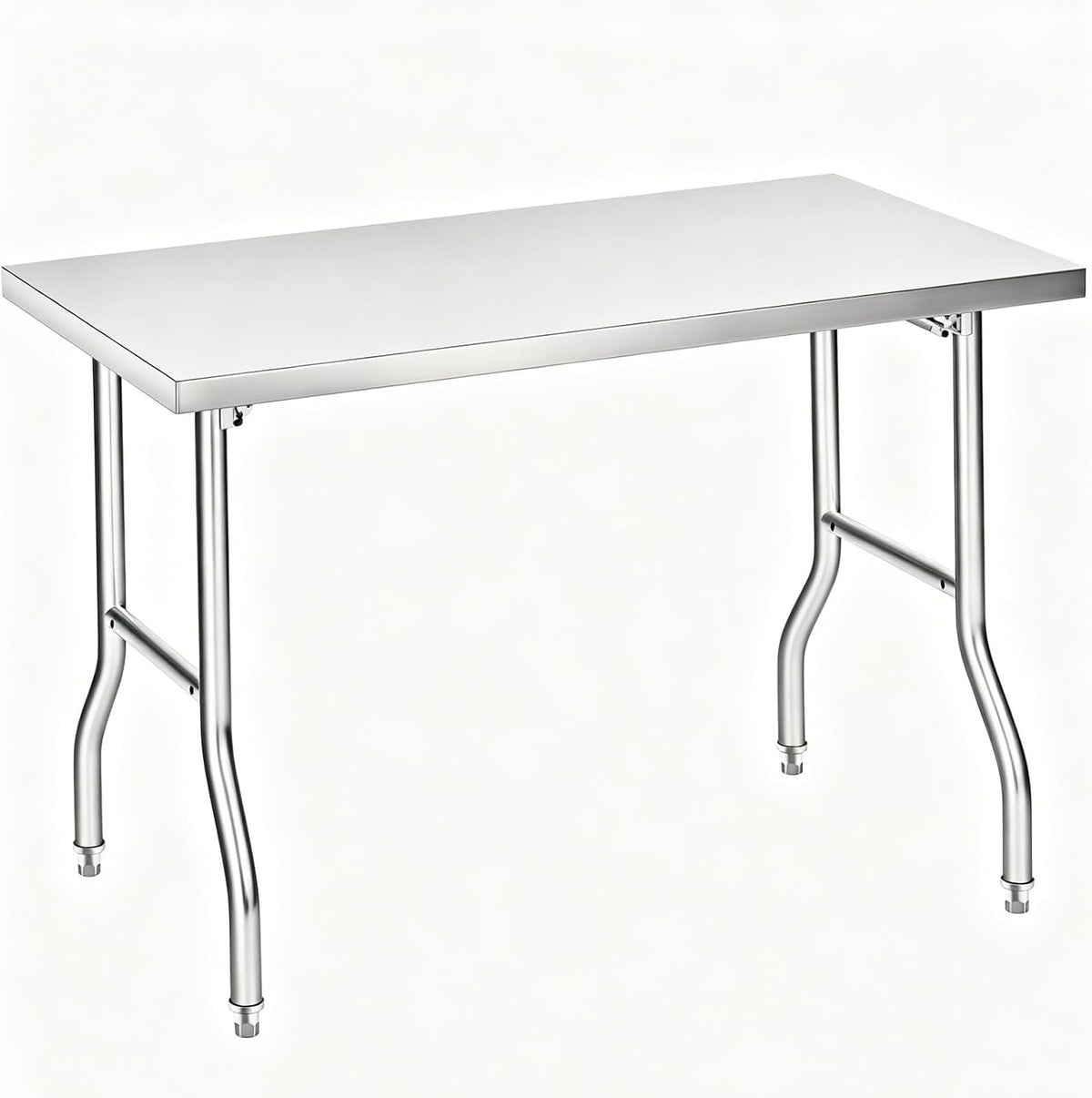 Foldable Stainless Steel Table 48x24 Inch, 1-Tier Portable Workstation, Commercial & Utility Table for Kitchen Prep, Catering, Garage, Workshop and Home Use, 600 LB Capacity