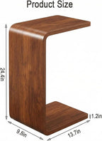 CHSSIH C Shaped End Table for Couch - Wooden Sofa Side Table, Slide Under Couch Table for Living Room, Bedroom, Laptop, Coffee, Small Space Narrow Furniture, Walnut