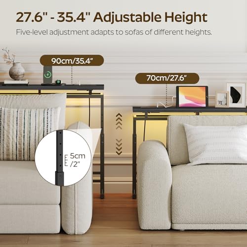 YATINEY 70.9" Behind Couch Table with LED Lights, Narrow Console Table with Adjustable Height (27.6"-35.4"), 5.9" Wide Sofa Tables Narrow Long with USB-C Ports, Sofa Side Table, Black CT26UDBB
