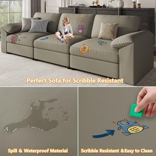 EASE MOOSE Sectional Couches for Living Room, Modular Sofa, Light Grey | Pet-Friendly Faux Leather, Large Deep Seat,Easy to Clean, Solid Wood Frame, Easy Assembly, Scratch Resistant