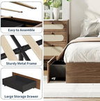 GarveeHome Wood Platform Bed Frame, Queen Bed Frame with 2 Drawers