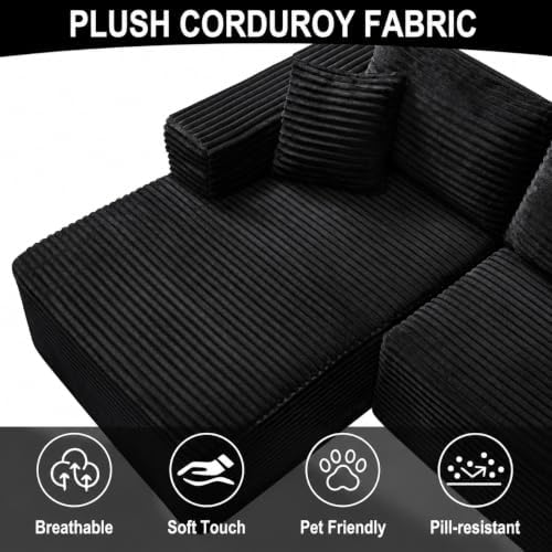 108" Modular Sectional Cloud Couch for Living Room Deep Seat L Shapes Couch with Oversized Chaise Lounge, Comfy Memory Foam Flannel Fabric Sofa for Bedroom Apartment, No Assembly Required