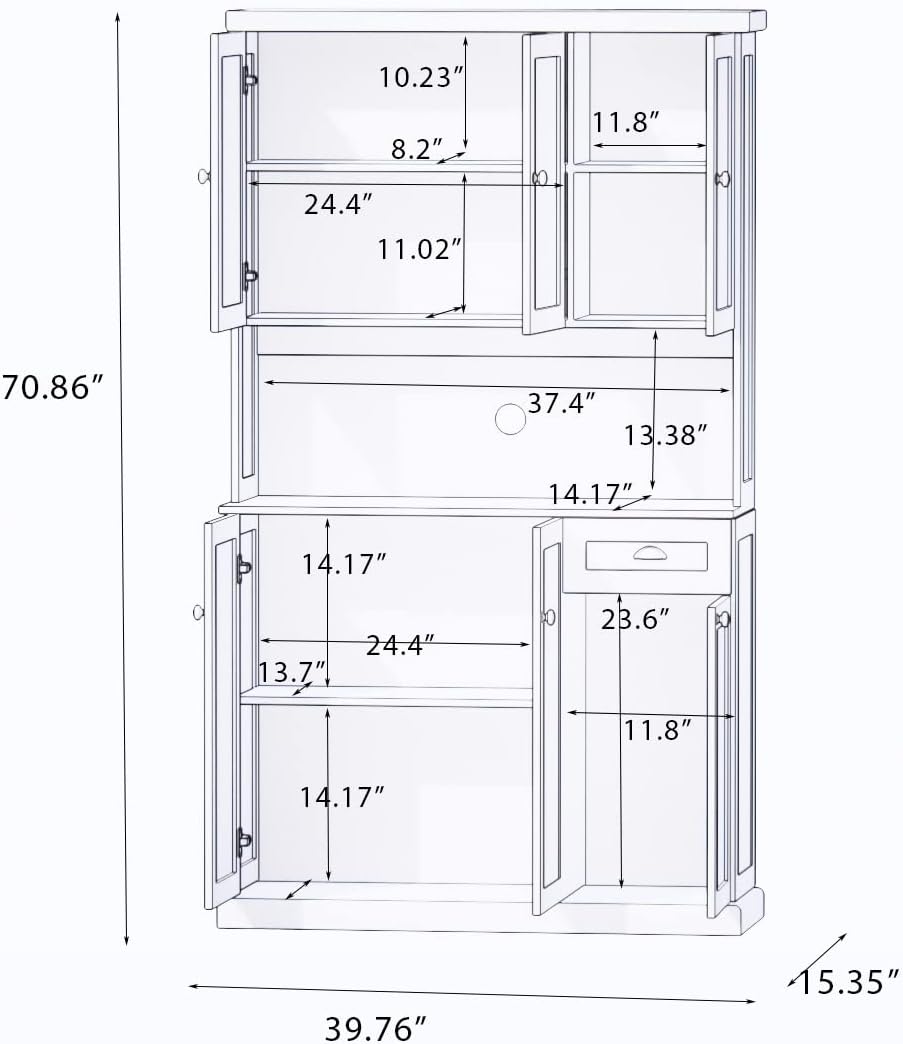 71" Tall Farmhouse Kitchen Pantry,Tall Kitchen Pantry with Microwave Oven Countertop,Freestanding Pantry Cabinet,Wood Pantry Storage Cabinet with Adjustable Shelves, 6 Doors and 1 Drawer