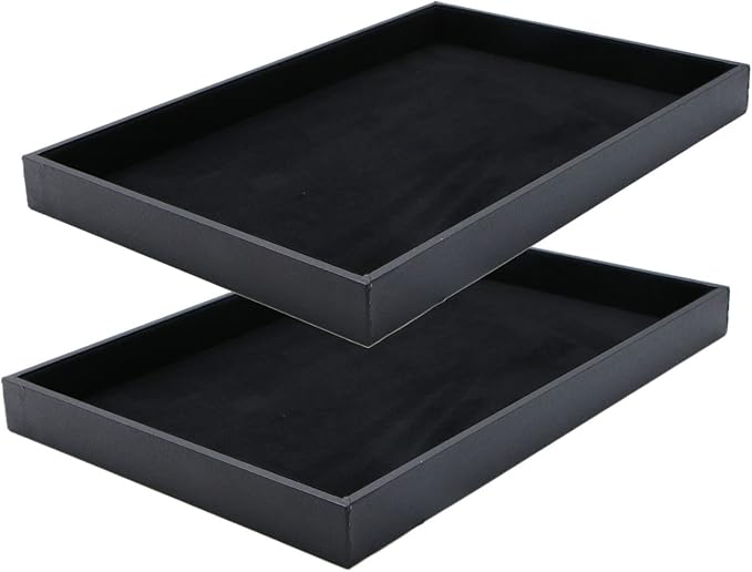 Black Velvet Stackable Jewelry Tray Showcase Display Stackable Necklace Bracelet Ring Showcase Display Empty Plate (2 Pack)