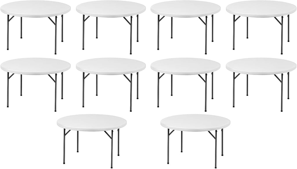 (10 Pack) 72 Inch Round Folding Table – Durable Plastic, Commercial Strength – Ideal for Events, Parties, Banquets