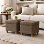 Homepop Home Decor Classic Square Storage Ottoman with Lift Off Lid | Ottoman with Storage for Living Room & Bedroom, Brown Window Pane Fabric