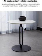 Elegant Round Side Table with Slate Top and Carbon Steel Base - Perfect for Living Rooms, Balconies, and Bedrooms (Diameter 40CM [Black Gold + Black Rack])
