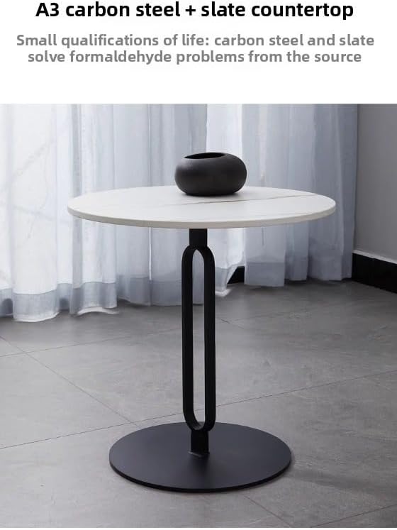 Elegant Round Side Table with Slate Top and Carbon Steel Base - Perfect for Living Rooms, Balconies, and Bedrooms (Diameter 40CM [Black Gold + Black Rack])