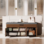 37.4" W Shoe Bench with Storage, Lift Top Entryway Bench, Walnut | 2-Tier Adjustable Shoe Rack with Cushioned Seat, Hidden Storage, Wooden End of Bed Bench for Bedroom, Living Room, Hallway