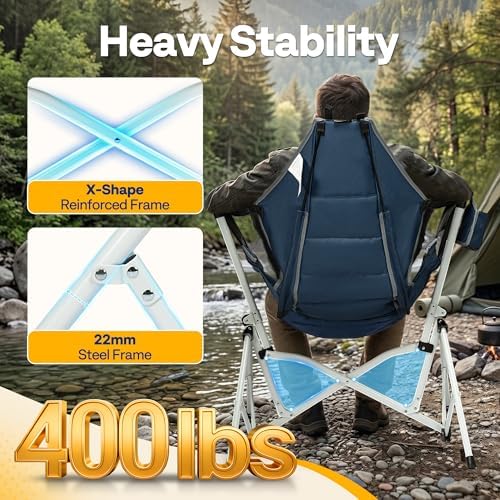 VIVOHOME Reclining Hammock Camping Chair, Portable Rocker Chair for Outdoor | Foldable, Supports 400 lbs, 600D Breathable Mesh, Cup Holder