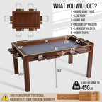 63" Solid Wood Board Game Table for Gaming/Dining, Removable Top | Gaming Table for 4–6 Players with 54" x 30.7" Play Area, Neoprene Play Mat, Leaf Storage Rack, 6 Cup Holders & Trays, Walnut