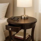 Casafoyer Wood Sasha Accent Table, 20" Round Top, 27" High, Solid Wood with Drawer & Shelf, Elegant Curved Design in Cappuccino Finish, Versatile for Living Room, Bedroom, or Entryway