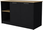 Hassyee Fashionable and Minimalist Style Fixed Kitchen Island, Equipped with Spacious Countertops, Two Open Storage Shelves, Double Door Design, Suitable for Kitchen Use (Black+Natural)