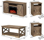 AMERLIFE Farmhouse 5 Piece Living Room Table Set, 59" TV Stand, Barnwood | TV Console for Living Room with 23" Electric Fireplace, 40" Coffee Table and 2 End Tables with Charging Station and USB Ports