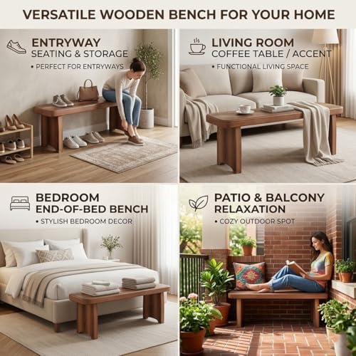 24" 31" 35" 39" 47" 59" Wooden Entryway Bench, Modern Dining Benches, End of Bed Bench for Bedroom, Dining Room, Hallway, Living Room, Wood Ladder Plant Stand(L24xW7.9xH13.8inch)