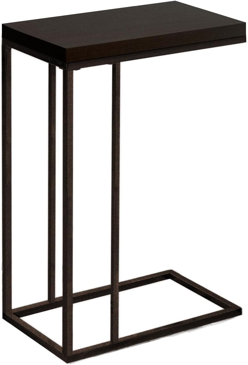 Accent Table, C-Shaped, End, Side, Snack, Living Room, Bedroom, Brown Laminate, Brown Metal, Contemporary, Modern