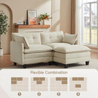 Amsleekey 76.5" L-Shaped Modular Sectional Sofa, Beige Corduroy | Cloud Couch for Living Room, 2 Seater Deep Seat Convertible Sleeper Sofa with 1 Movable Ottomans and 2 Leg Height Options