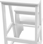 Solid Wood Folding Library Ladder Chair, Lightweight Portable Multifunctional Step Stool, 3-Step Stool Stepladders, Display Stand and Flower Stand for Kitchens, Garages (White)