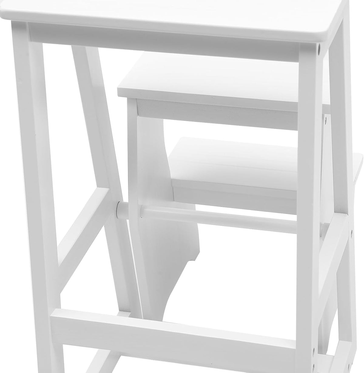 Solid Wood Folding Library Ladder Chair, Lightweight Portable Multifunctional Step Stool, 3-Step Stool Stepladders, Display Stand and Flower Stand for Kitchens, Garages (White)