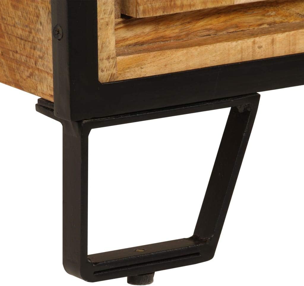 Rustic Solid Mango Wood Sideboard Cabinet 25.6 x 11.8 x 27.6 Inches, Unique Grain Patterns and Decorative Inlays for Living Dining Room Storage Organizer