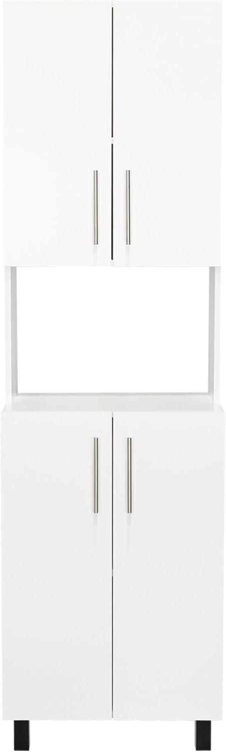 Tuhome Linden 76.8" Tall Kitchen Pantry Cabinet, Freestanding Pantry Cabinets for Kitchen Storage, 4 Doors, Open Microwave Hutch Shelf, 5 Shelves, White