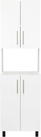 Tuhome Linden 76.8" Tall Kitchen Pantry Cabinet, Freestanding Pantry Cabinets for Kitchen Storage, 4 Doors, Open Microwave Hutch Shelf, 5 Shelves, White