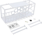 Ceiling Wine Glass Rack, 39" Hanging Wine Rack with Glass Holder and Shelf, Industrial Hanging Wine Bottle Holder, Iron Wine Shelf for Bar Cafe Kitchen - White