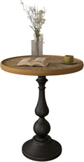 Retro Side Table Round End Table - 20" French Country Wooden Coffee Table with Metal Legs, Vintage Accent Table for Living Room, Bedroom, Farmhouse, Café (Distressed White)