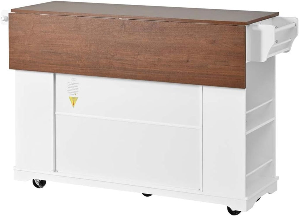 Kitchen Table with Storage with Internal Storage Rack, Power Outlet and Open Shelves, Moveable Kitchen Island with Spice Rack, for Kitchen, Dining