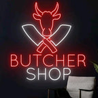 Butcher Shop Led Sign, Cow Led Light, Butcher Neon Light, Butcher Shop Neon Sign, Store Sign Wall Art, Kitchen Business Decor Size:18inches