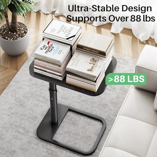 Kitstorack TV Tray Table, Adjustable Height & Rounded Metal Corners, Snack Table for Couch, Sofa, Bed, Chair, Living Room, C Shaped End Side Table for Eating, Dinner or Laptop, Small Spaces, Black
