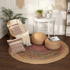 · REDEARTH · Jute Pouf Ottoman - Circular Boho Foot Stool - Jute Natural | Jute, 19.5"x19.5"x14"; Braided Pouffe Accent Sitting, Doubles as Foot Rest for Living Room, Patio, Outdoor, Bedroom