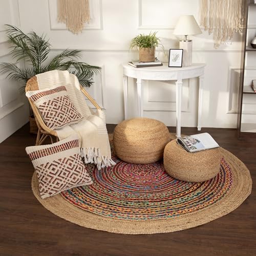 · REDEARTH · Jute Pouf Ottoman - Circular Boho Foot Stool - Jute Natural | Jute, 19.5"x19.5"x14"; Braided Pouffe Accent Sitting, Doubles as Foot Rest for Living Room, Patio, Outdoor, Bedroom
