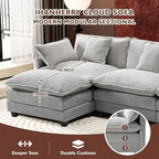 Ihanherry 111.4" L Shaped Modern Sofa Modular Sectional Cloud Couch with Ottoman, 4-Seat Chenille Deep Seat Sofa with Pillow for Living Room, Bedroom and Apartment, Grey