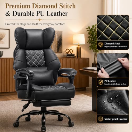 GTPLAYER Big&Tall Ergonomic Gaming Chair, Wide Spring Seat, Linkage Armrest,Black