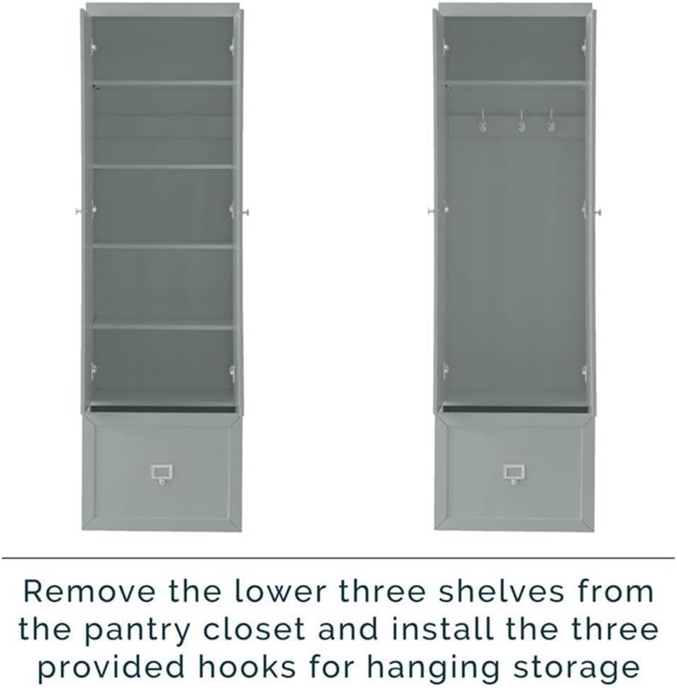 MAKLAINE Modern Contemporary Pantry Closet, 74" H x 22" W x 12.5" D, Wood/Metal Construction, Gray Finish, Modular Design with Adjustable Cabinet Shelves, Convertible Storage for Kitchen or Mudroom
