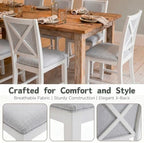 Farmhouse Dining Chairs Set of 2 Upholstered Kitchen Chairs with Cross Back Armless Wooden Side Chairs for Dining Room, Living Room, Reception (Grey Linen + White Frame)