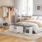 DINZI LVJ Shoe Storage Bench with Cushion, Door, White 47.2" LX17.7 H | Entryway Bench, 2-Tier Cabinet Bench, Widened Cubby, Fully Adjustable Shelves for Boots, Easy Assembly, Farmhouse, Bedroom