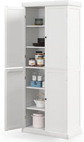 TANGZON 184CM Tall Kitchen Cupboard, 6-Tier Pantry Storage Cabinet with 4 Doors, 2 Adjustable Shelves & Anti-tipping Device, Freestanding Wooden Sideboard Unit for Dining Living Room (White)