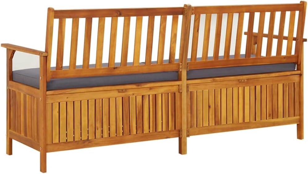 Storage Bench with Cushion 66.9" Solid Acacia Wood Outdoor Bench Seat Durable Patio Furniture for Garden Porch Front Porch Furniture