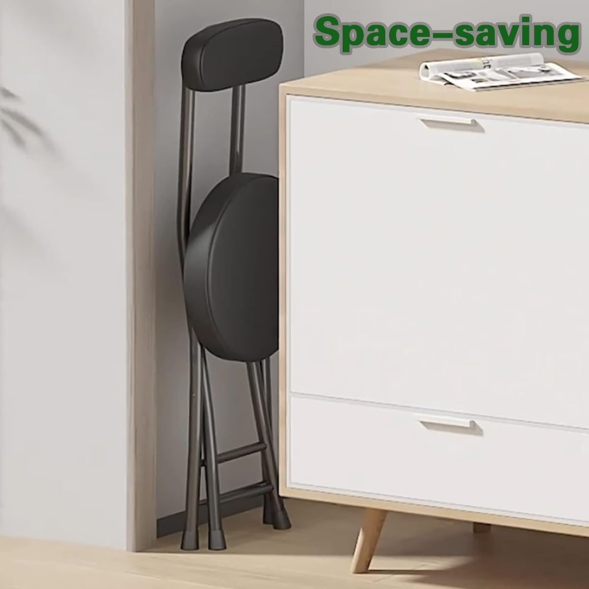 18inch Counter Height Folding Stools for Adults, Cushioned Padded Folding Bar Stool with Footrest & Backrest, Foldable Counter Stool Load Capacity 150kg/330lb, For Kitchen Garden Office ( Color : Brow