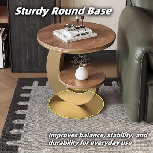 Round Sofa Side Table with 2 Storage Shelves, Vintage Wooden End Tables, Small Bedside Nightstand, Drink Table, Accent Tables for Living Room, Bedroom, Apartment, Small Spaces(Beige,15.7''x23.6'')