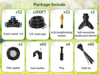 Pro-Series Drip Irrigation System, 200FT 1/4" Garden Watering System with 32pcs 360° Bendable Copper Nozzles, Leak-Free Quick-Connect Misting Sprinkler Kit for Patio, Raised Beds, Yard, Greenhouse