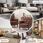 HULALA HOME Mid Century Modern Genuine Leather Accent Chair Set of 2, Brown | Button Tufted Leather Armchair, Upholstered Club Chair with Nailhead Trim, Solid Wood Legs, for Living Room Bedroom