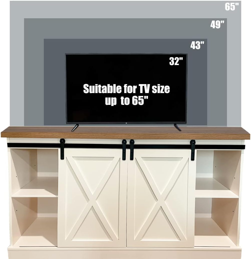 PHI VILLA Farmhouse Coffee Bar Cabinet, Barn Door Kitchen Storage Cabinet | White Farmhouse Coffee Bar Cabinet, Sliding Barn Door Kitchen Sideboard Buffet Storage Cabinet with Shelves for Living Room