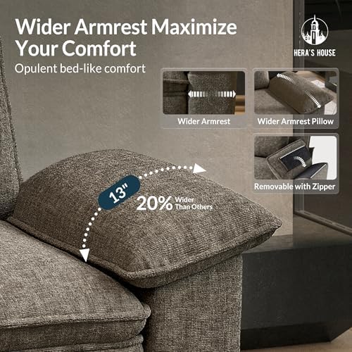HERA'S HOUSE 158" Oversized Modular Sectional U Shaped Sofa,Chenille Ash | 6-Seater Living Room Couches, Wider Armrest and Deep Seat, Comfy Cloud Couch with Ottoman, Light Gray