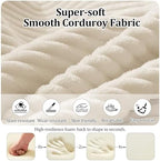 59'' Convertible Compressed Corduroy Folding Cloud Sofa Bed, Modern Pull Out Loveseat Sleeper in a Box, 4 in 1 Floor Mattress Futon Fluffy Couch, No Assembly Needed, Beige, 2 Pillows, Full