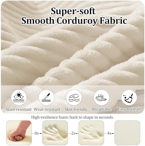 59'' Convertible Compressed Corduroy Folding Cloud Sofa Bed, Modern Pull Out Loveseat Sleeper in a Box, 4 in 1 Floor Mattress Futon Fluffy Couch, No Assembly Needed, Beige, 2 Pillows, Full